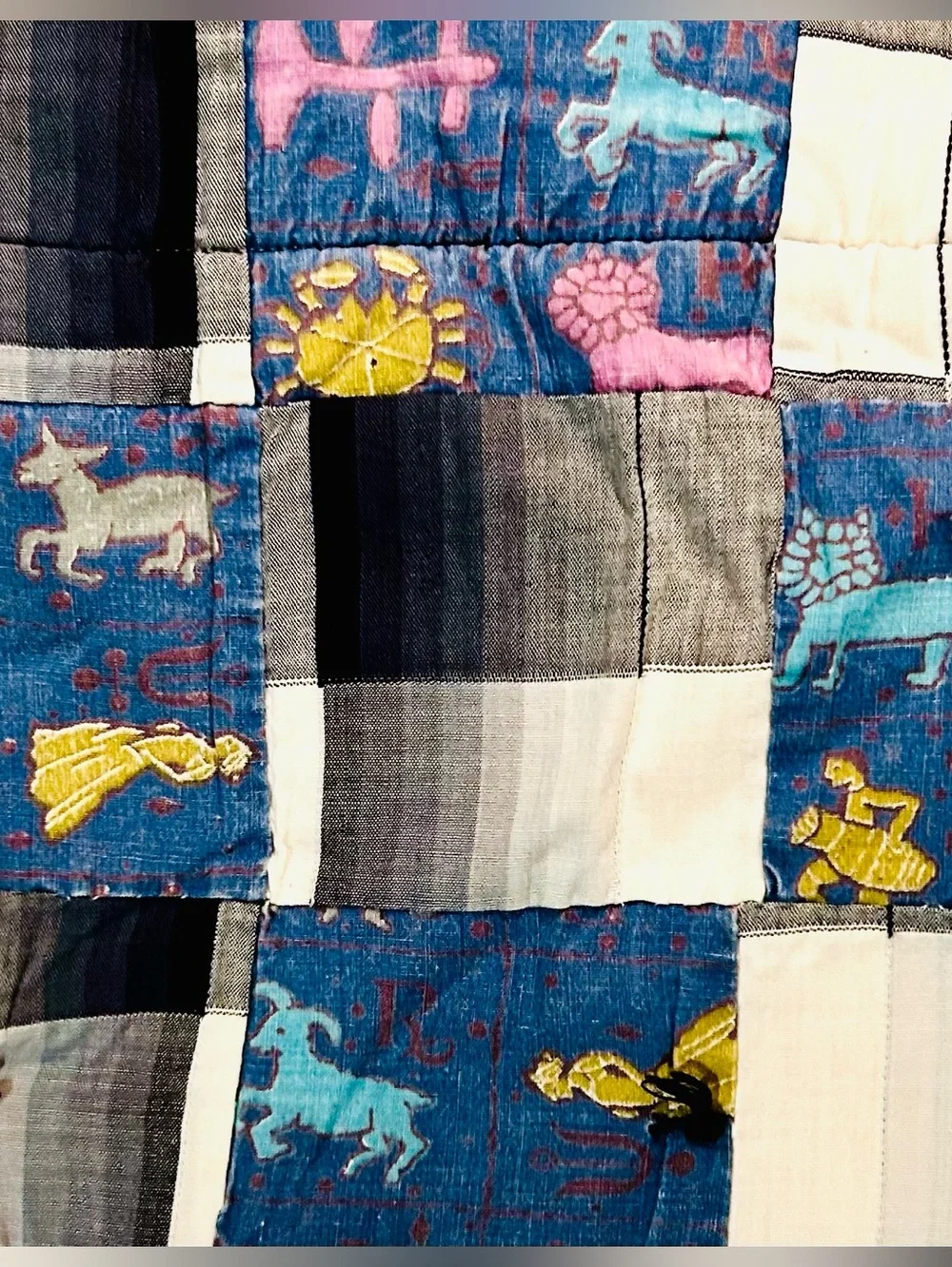 Whimsical Antique handmade cotton patchwork quilt rustic country folk art